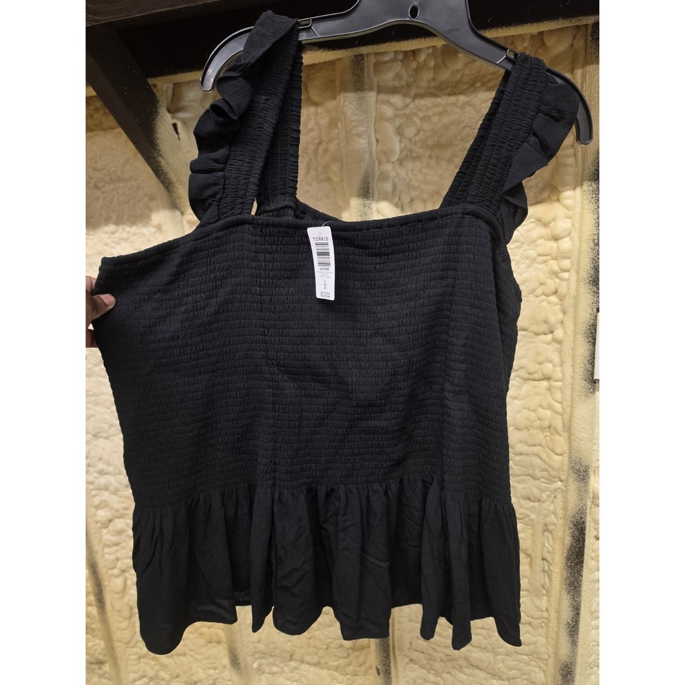 Torrid 4X Peplum Crinkle Smocked Tank Top Stretch Ruffles Deep Black NWT